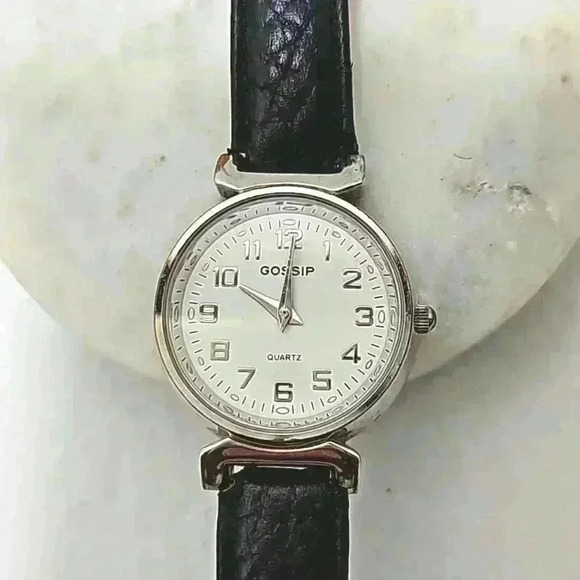 Gossip women's wrist watch leather black stainless steel silver buckle vintage - Picture 4 of 14